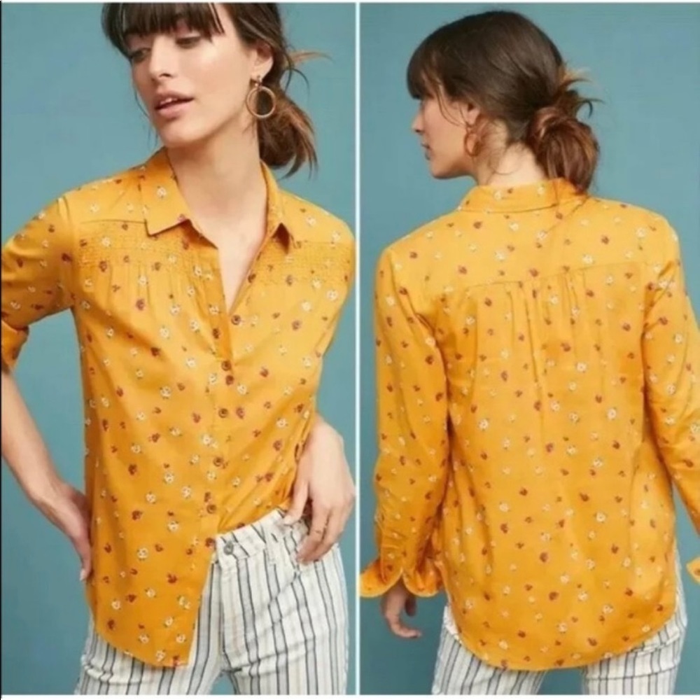 Anthropologie Maeve Calico Sz 14 top with Smocking
